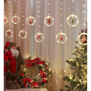 Đèn mành thả tròn noel / dây đèn led hình ông già noel trang trí cây thông giáng sinh