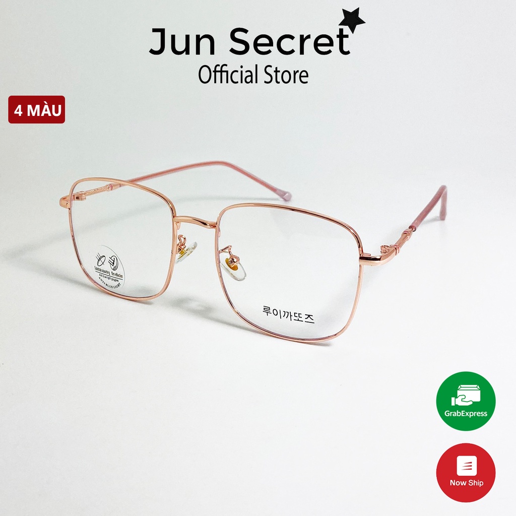 Kính giả cận nam nữ Jun Secret gọng kim loại, tròng kính vuông kiểu dáng sang trọng chống tia UV cho mắt JS72502