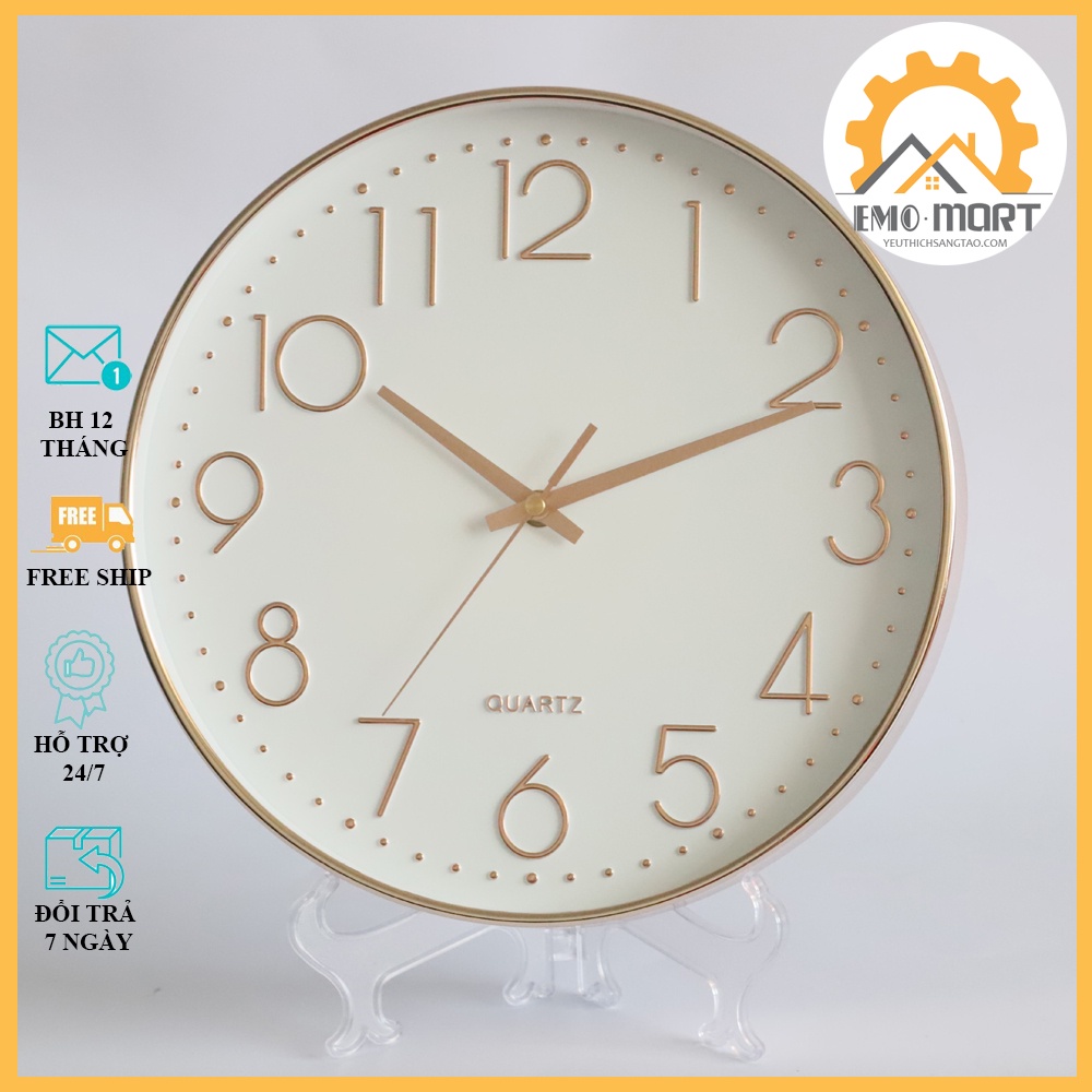 ⚡️𝗕𝗛 𝟭𝟮 𝗧𝗛𝗔́𝗡𝗚⚡️ Đồng Hồ Treo Tường ⚡ Khung Nhựa ABS cao cấp, Mặt kính chống xước, Kim trôi - Tặng kèm pin