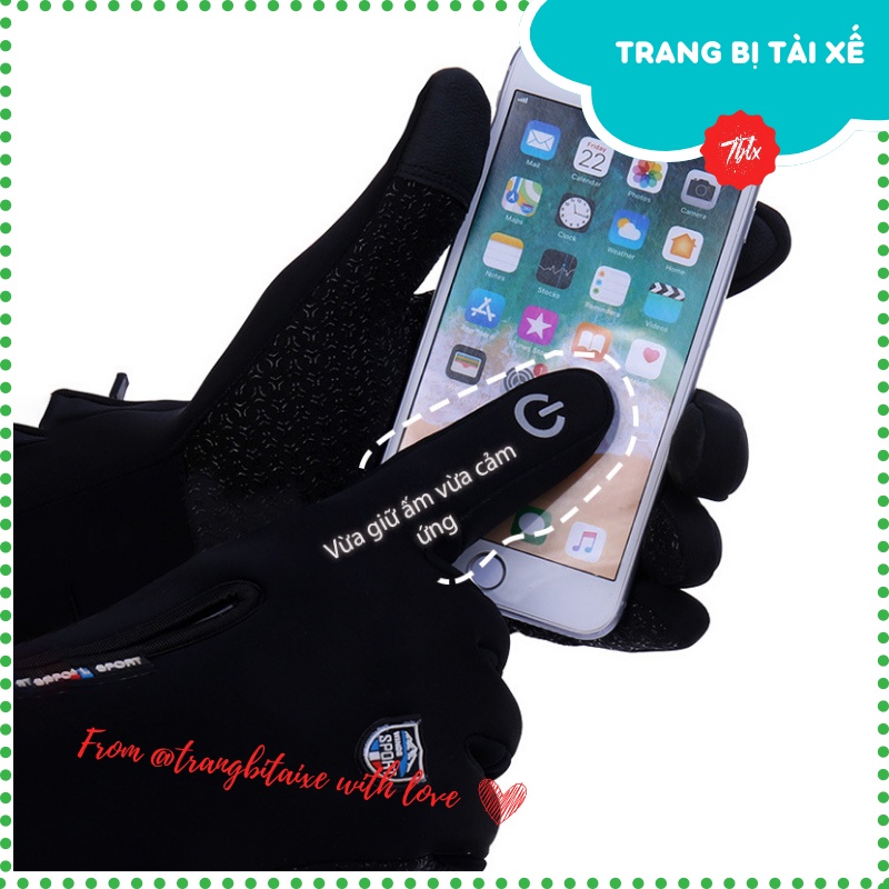 Găng tay giữ ấm mùa đông nam nữ đi xe máy có thể cảm ứng điện thoại chống nước họa tiết nút nguồn sang trọng- GTNGUON