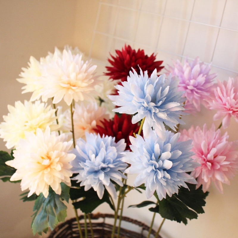 Đầu Bông Hoa Thược Dược, Cúc Pha Lê- hoa lụa giả trang trí