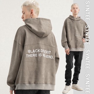 Áo hoodie da lộn mũ trùm phong cách unisex, chất da lộn dày đẹp với logo thêu hai mặt