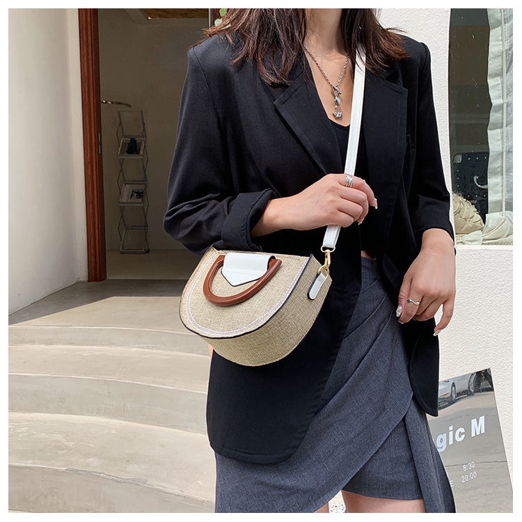 Mischa Túi cói Vải canvas Dệt Hình Vuông Phối Khóa Kéo Thời Trang retro