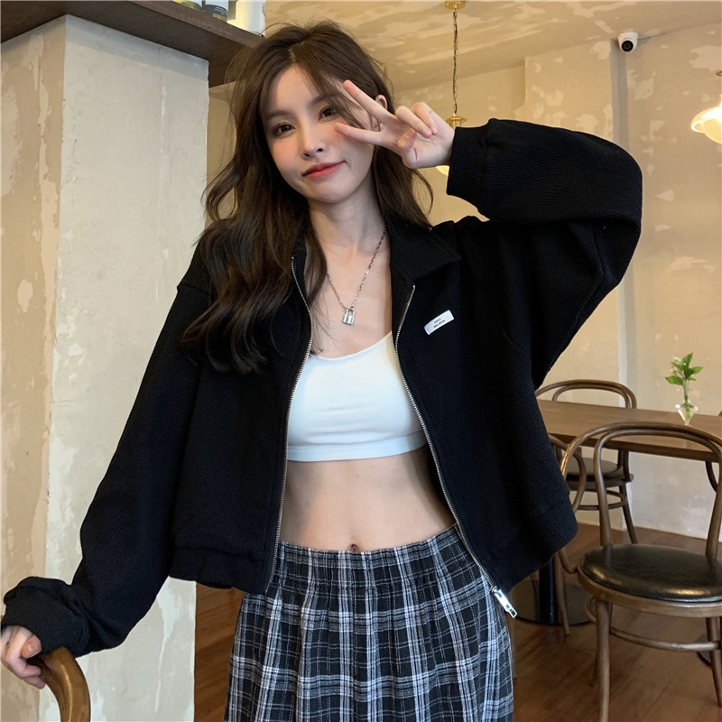 IELGY IELGY Áo sweatshirt Ngắn Dáng Rộng Có Khóa Kéo Cho Nữ