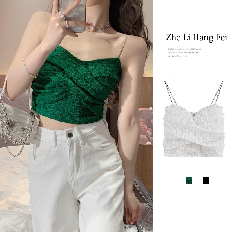 Áo hai dây ZHELIHANGFEI có mút đệm ngực dáng ngắn quyến rũ thời trang cho nữ
