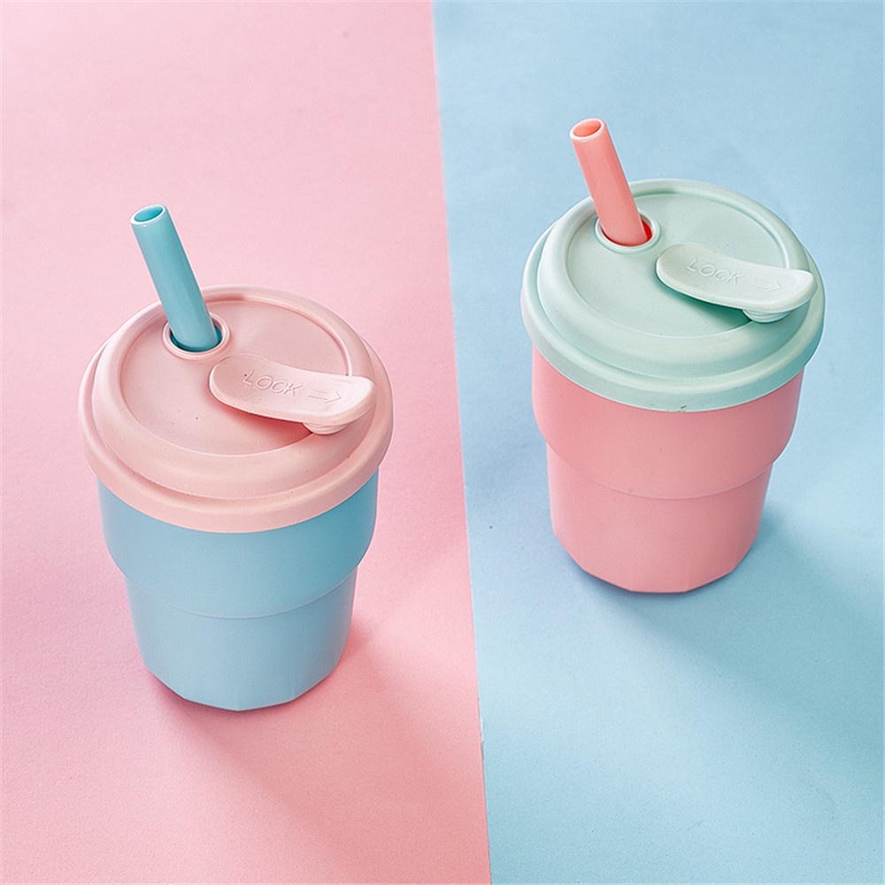 Bình Nước Silicone 400ML Chống Rò Rỉ Kèm Ống Hút Tiện Dụng