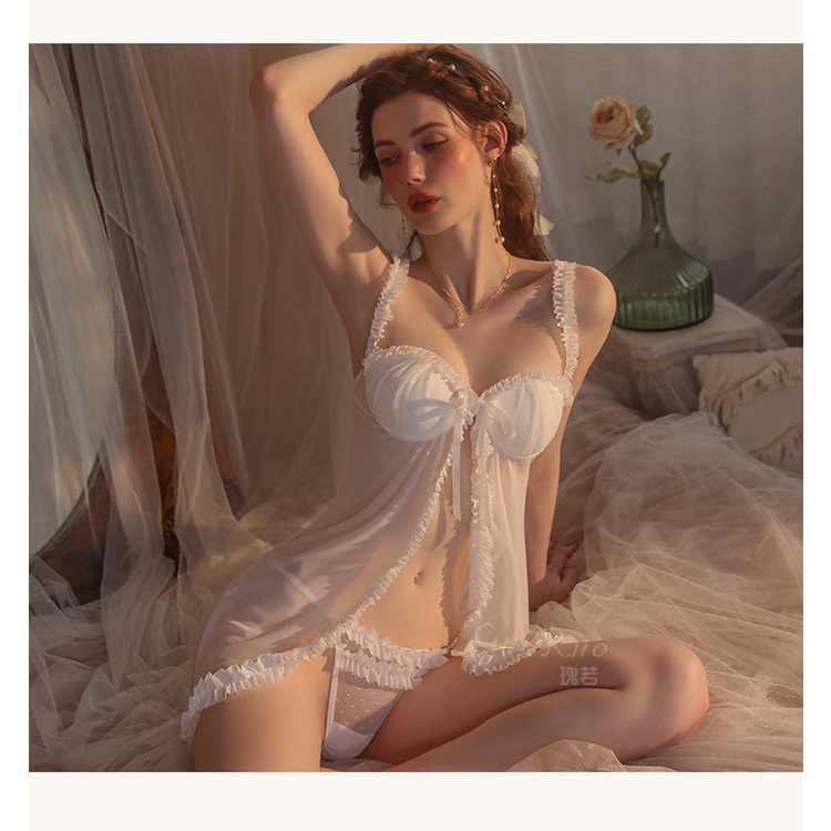 Váy ngủ ren cài trước sexy, Váy ngủ ren cài trước nâng ngực gợi cảm kèm đệm ngực MST16