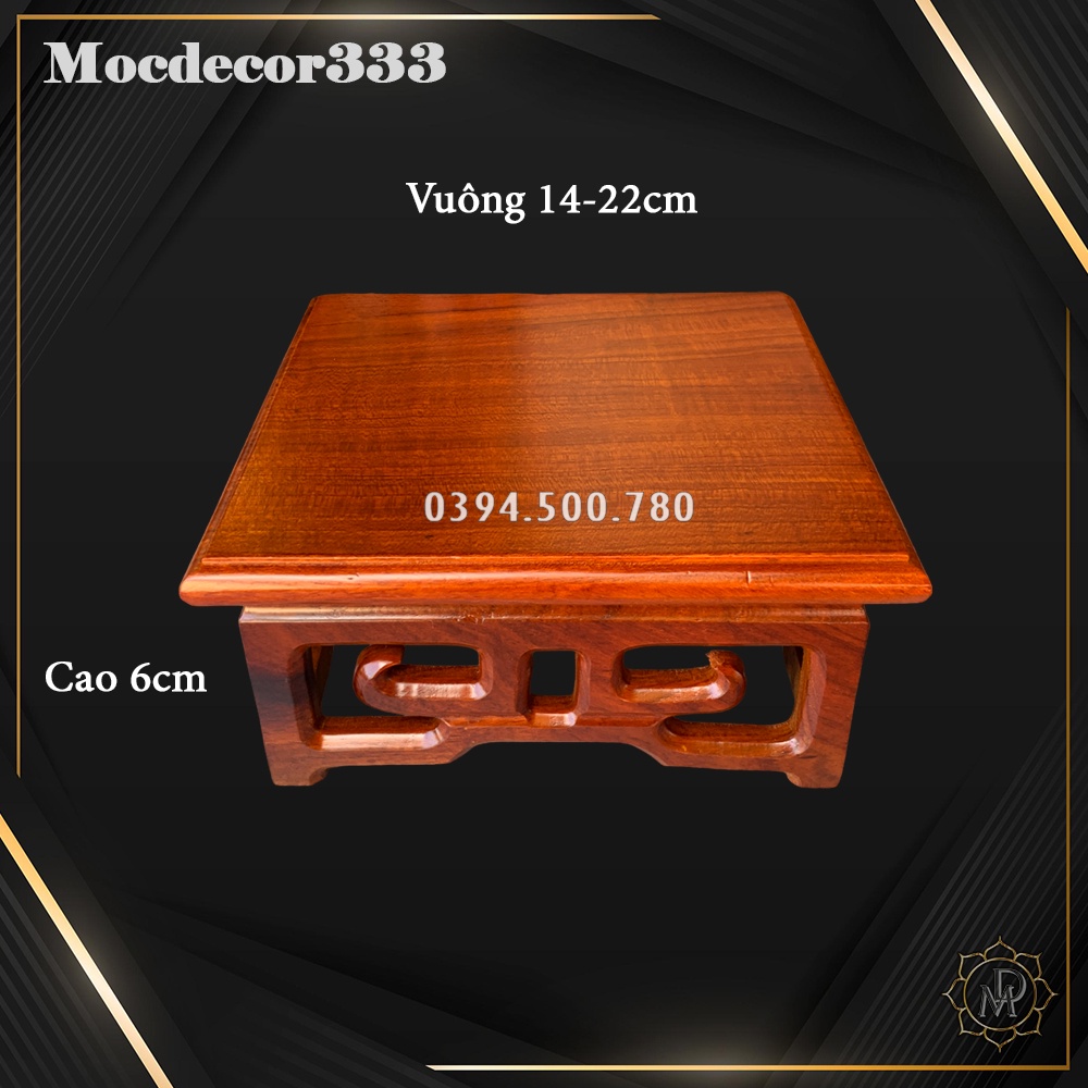 Đế gỗ vuông kê tượng cây cảnh trưng bày đồ trang trí gỗ Hương vuông 14-22cm cao 9cm