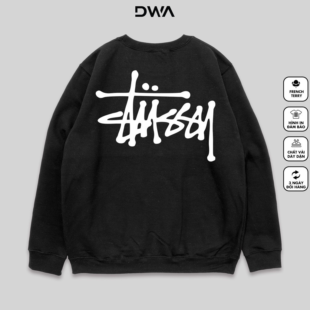 Áo Sweater STUSSY Đen Trắng Nam Nữ Unisex, Áo Nỉ Unisex Form Rộng Phong Cách Hàn Quốc
