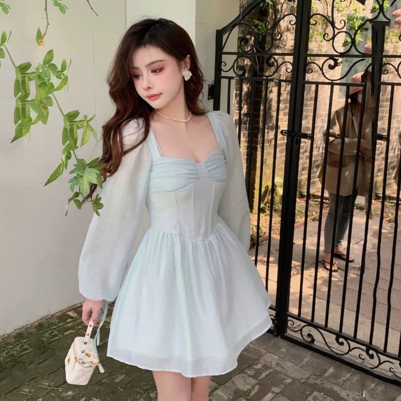 𝐦𝐚𝐬𝐡𝐟𝐞𝐥𝐥𝐨𝐰  Váy voan eo dáng corset tay bồng