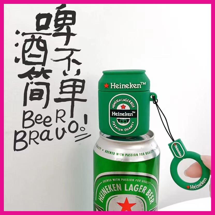 Vỏ Bảo Vệ Hộp Sạc Tai Nghe Airpods 1 / 2 / 3 / Pro Bằng Silicon Hình Lon Bia Xanh Lá Độc Đáo Dễ Thương