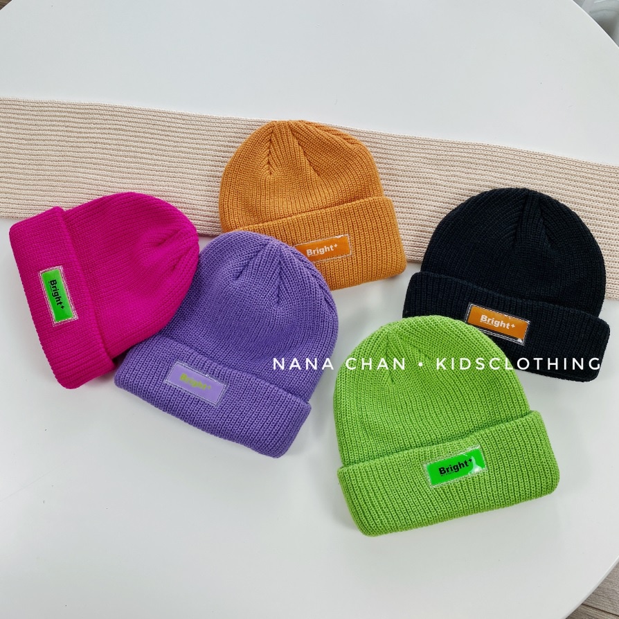 Mũ len beanie hip hop màu neol mác Bright cho bé - M071