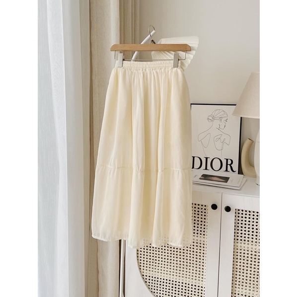 Set đồ nữ áo thun tăm trễ vai xẻ tà kèm chân váy voan Ulzzang