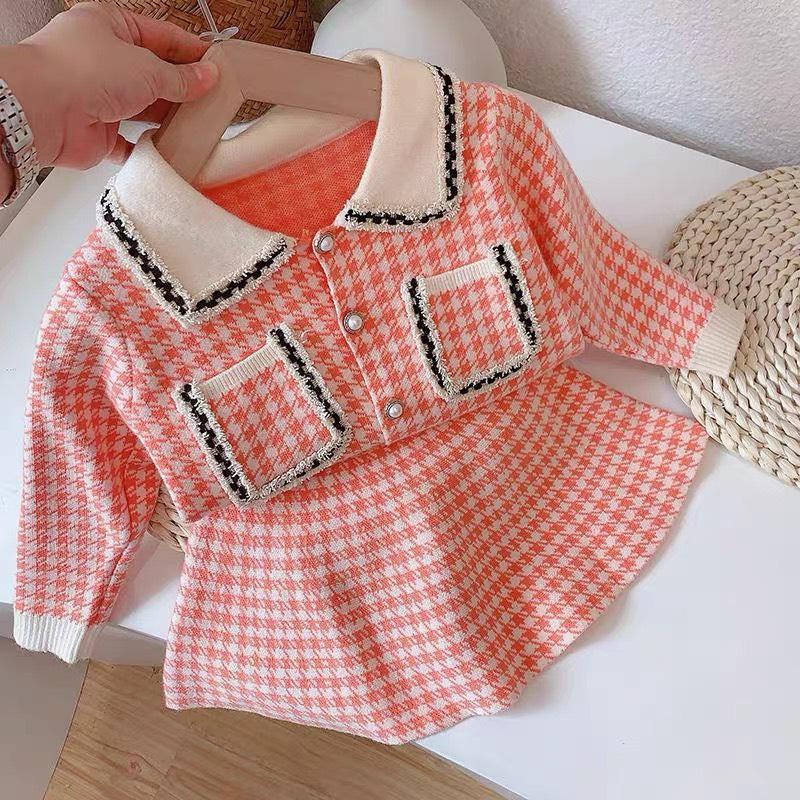 Set Áo + Chân Váy Thu Đông Phong Cách Hàn Quốc Xinh Đẹp Dành Cho Bé Gái 8-25kg