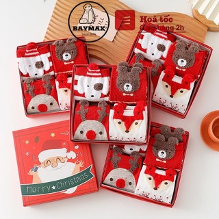 (Quà tặng Noel, Giáng sinh) Set 2, 4 đôi tất len Noel, Giáng Sinh, tất dài đến mắt cá chân dày dặn gam màu ấm