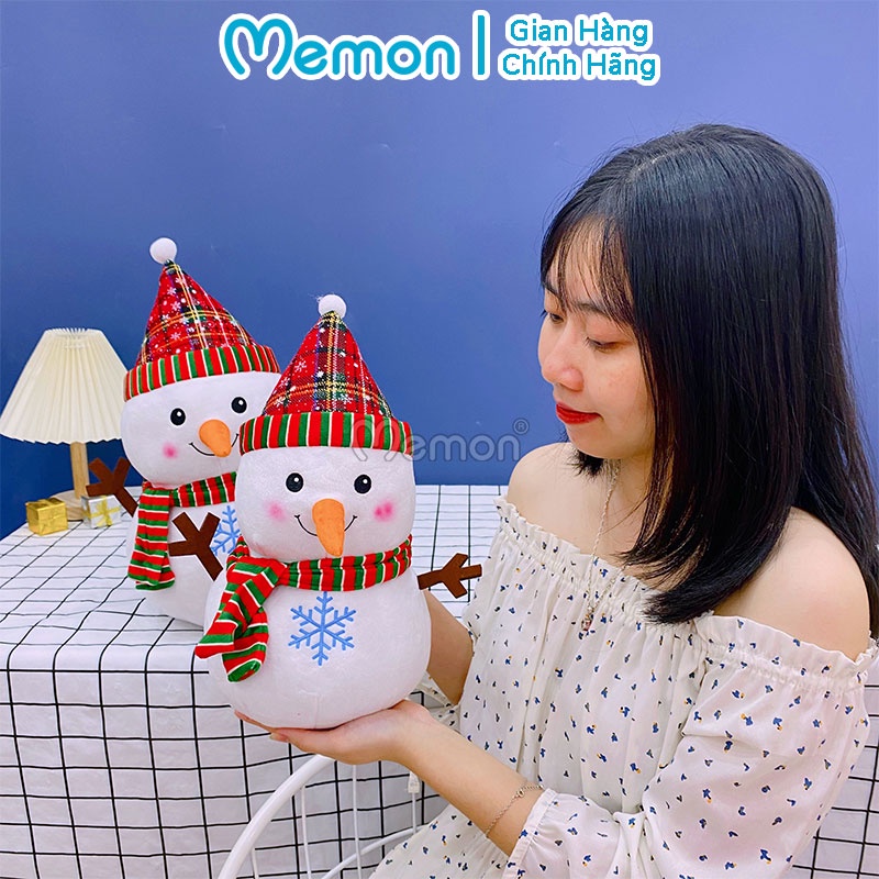 Gấu Bông Người Tuyết Đeo Khăn Kẻ Giáng Sinh Noel Cao Cấp Memon