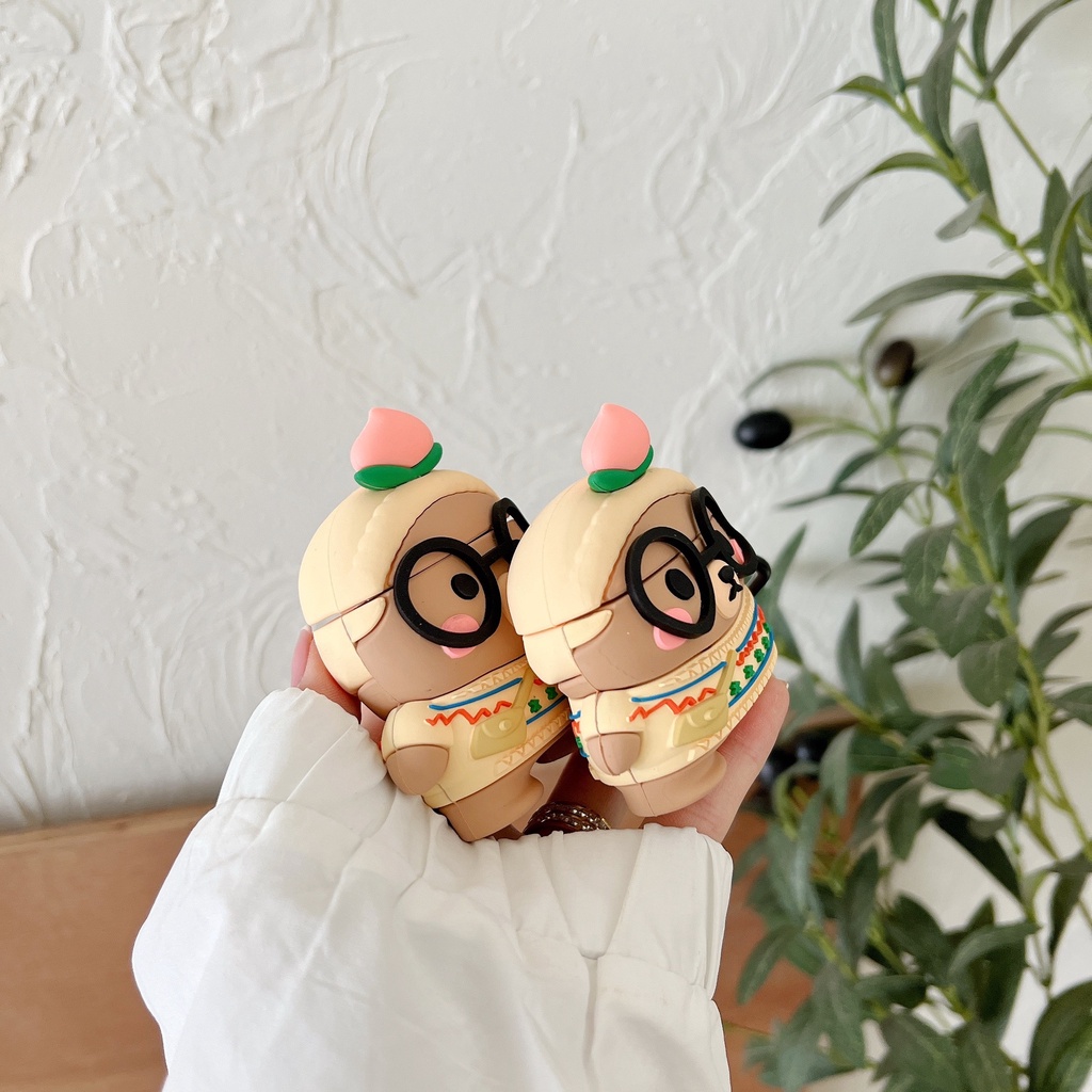 Vỏ Bảo Vệ Hộp Sạc Tai Nghe Bluetooth AirPods Pro2 2022 1 / 2 Gen3 Bằng Silicon TPU Hình Gấu Đào 3D Dễ Thương Có Móc Khóa