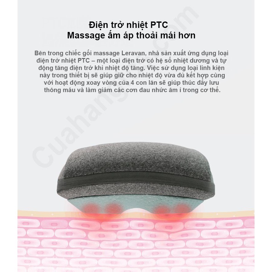 GỐI MASSAGE NHIỆT XIAOMI LERAVAN LF-YK006-SGY | Nhập Khẩu Chính Hãng