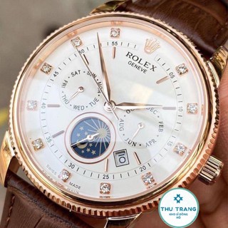  Đồng hồ Nam Rolex máy nhật mẫu 6kim mặt số đính đá mặt Trắng viền vàng,dòng cơ Automatic size 40mm-41mm 