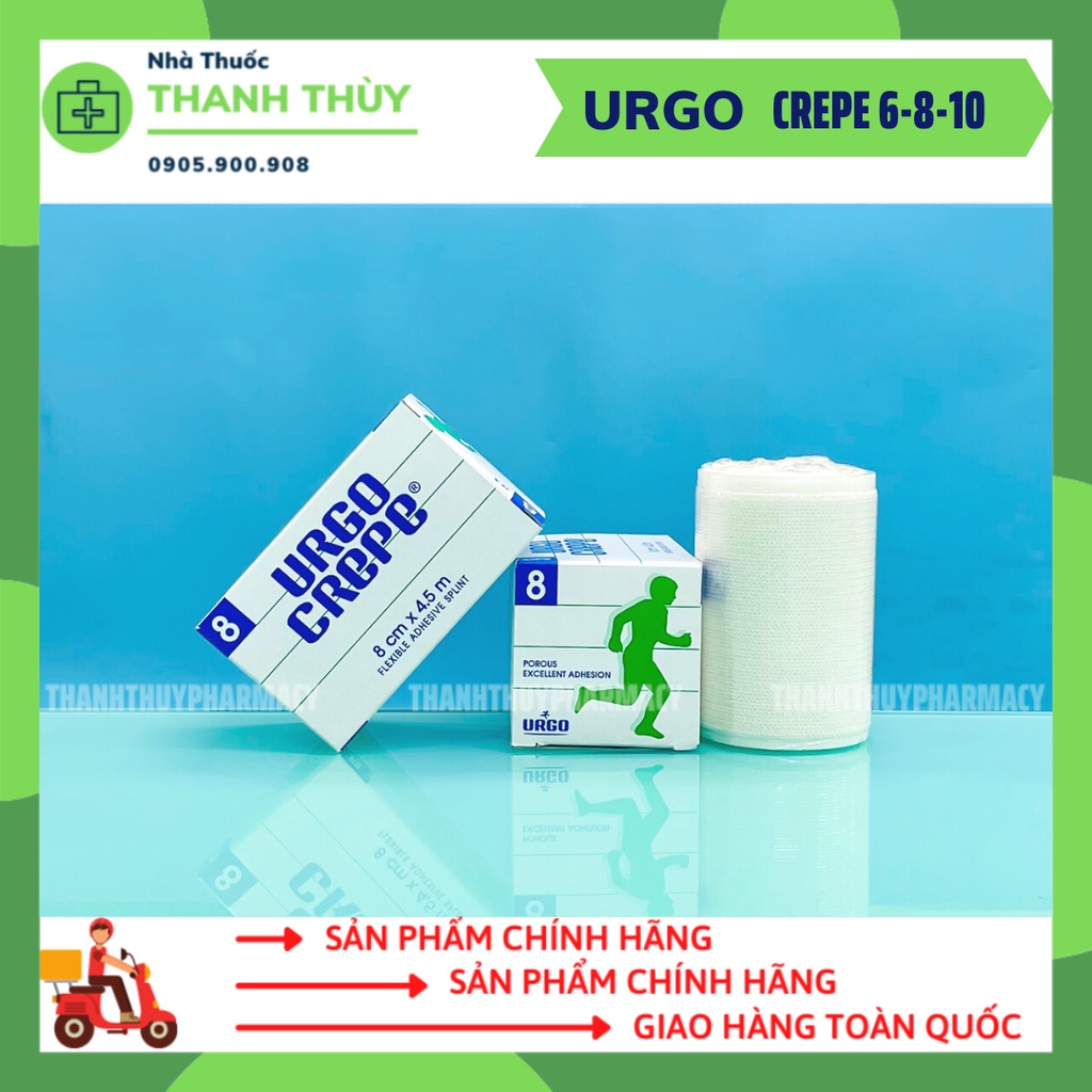 URGO CREPE 6-8-10 Băng Keo Cuộn Y Tế Thun Co Giãn Dán Sườn Trong Chấn Thương, Sau Phẫu Thuật