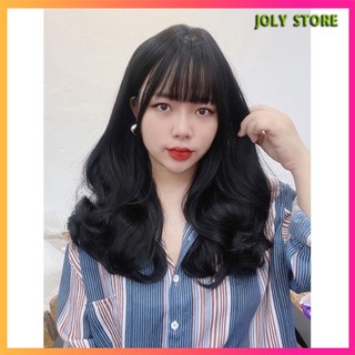 Tóc giả nguyên đầu, Tóc giả nữ nguyên đầu xoăn đen ngắn 50cm - mã CC50