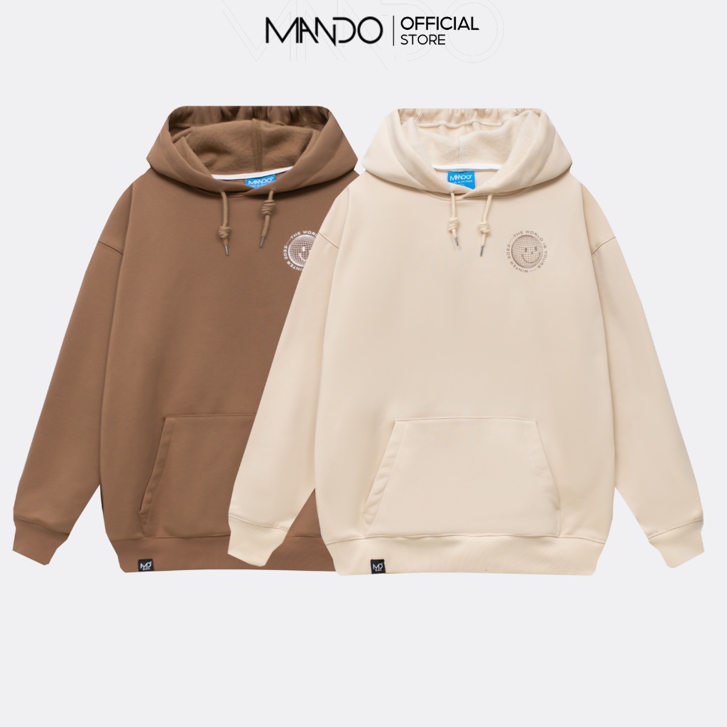 Áo Nỉ Hoodie Nam Dài Tay 2 Màu Nâu Be MANDO Chất Nỉ Cao Cấp Form Rộng Hình In Basic Unisex Thời Trang Hàn Quốc HOD004