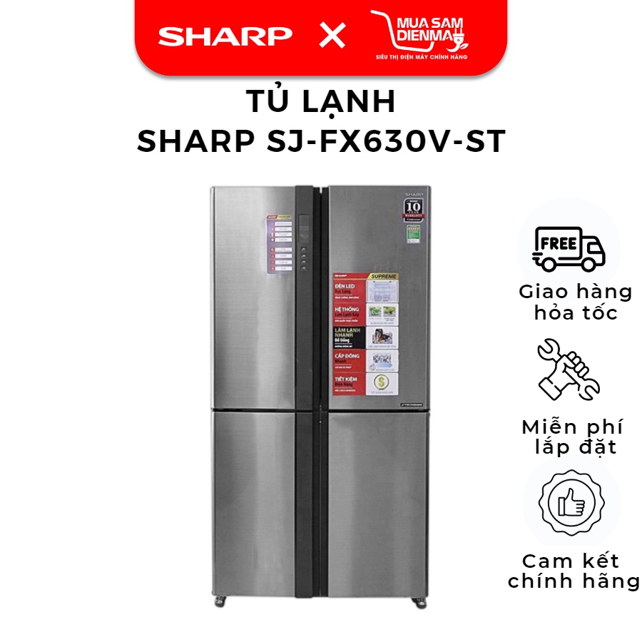 Tủ lạnh 4 Cánh Cửa Sharp Inverter 626 lít SJ-FX630V-ST - Chỉ giao tại HN