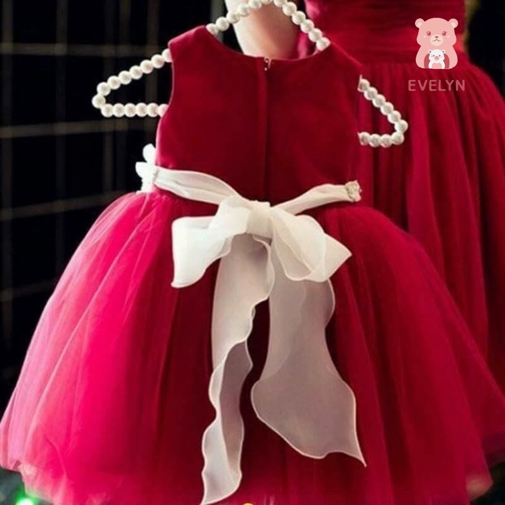 Đầm công chúa bé gái, váy bé gái thiết kế cao cấp màu đỏ đính hoa phù hợp cho bé từ 1 tuổi - 10 tuổi, 6kg-45kg