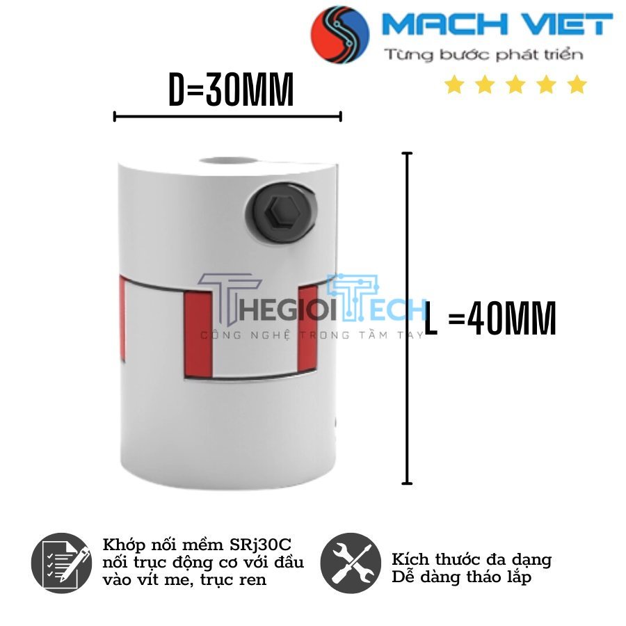 Linh kiện cơ khí Khớp nối mềm SRJ30C ( đường kính ngoài 30mm. Độ dài 40mm)- D30L40 - lỗ 10