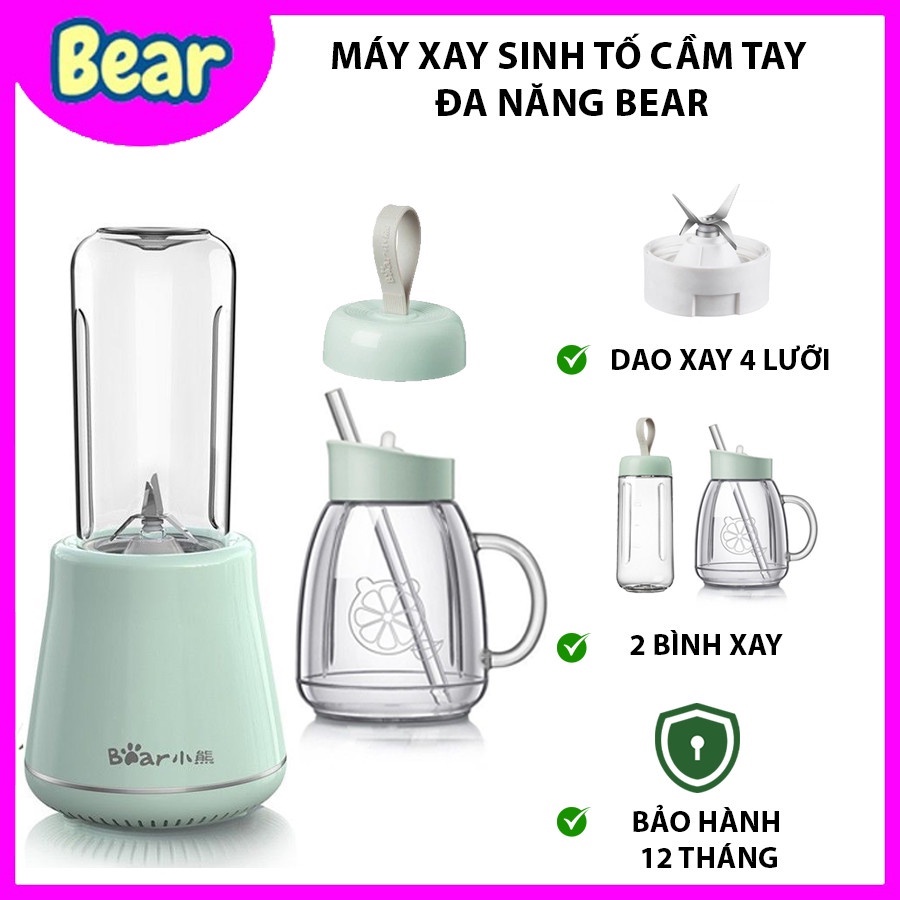Máy Xay Sinh Tố Cầm Tay Bear, Xay Hoa Quả Công Suất Lớn, Chất Liệu An Toàn LLJ-D04A1 [BH 12 THÁNG]