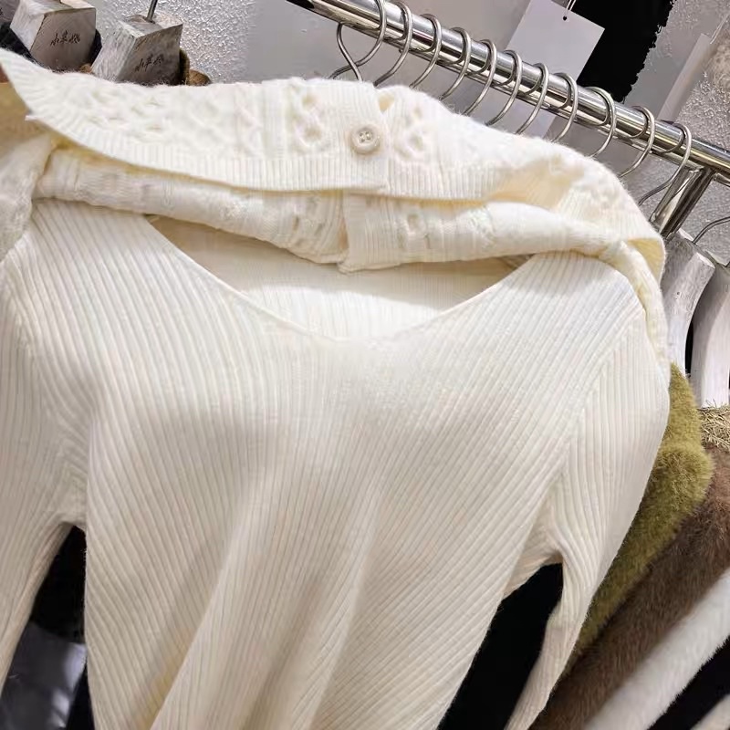 Set áo choàng len và áo len cổ tim body hàng quảng châu GNCM