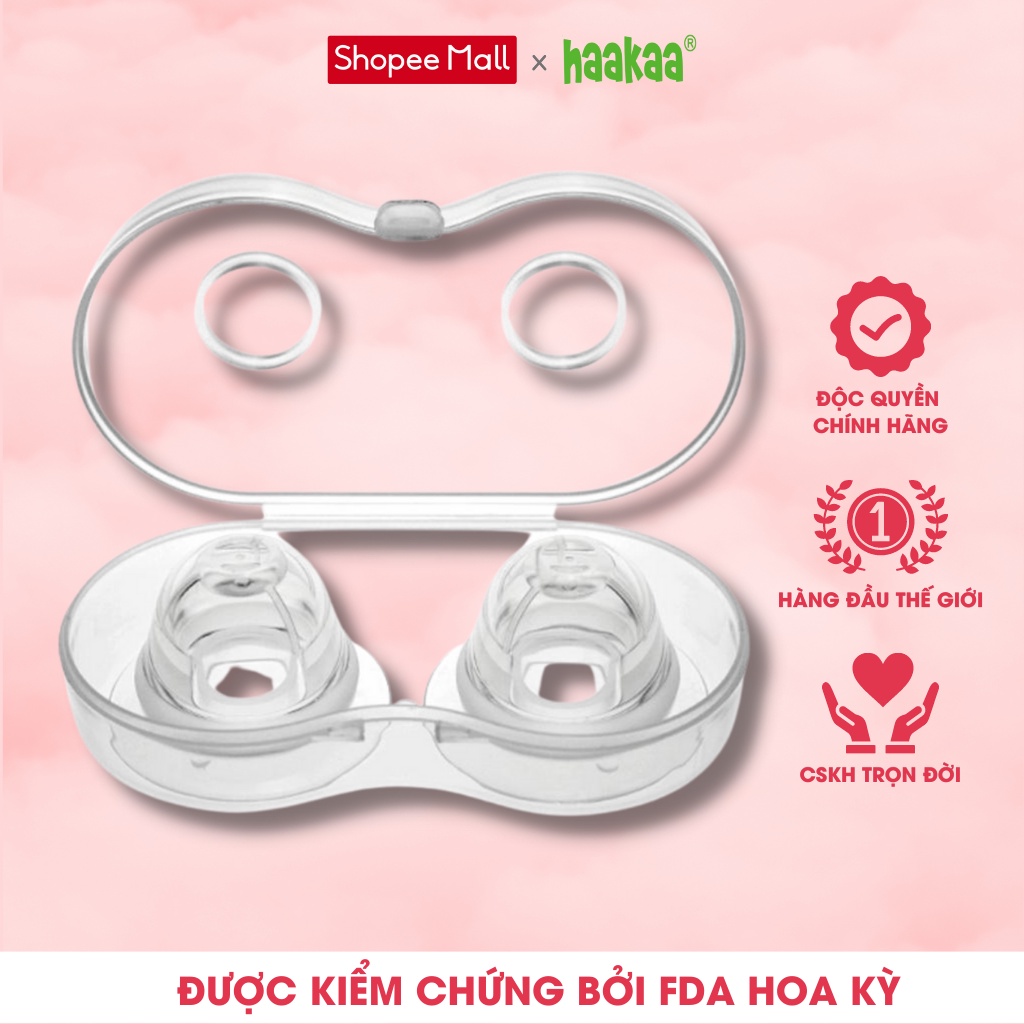 Dụng hút/kéo núm ti thụt Haakaa, Chất liệu silicone cao cấp, Hộp 2 chiếc