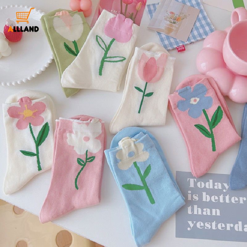 1 Đôi Tất Ống Trung Bình Hình Hoa Tulip Nhiều Màu Phong Cách Hàn Quốc (Phong Cách Ngẫu Nhiên)