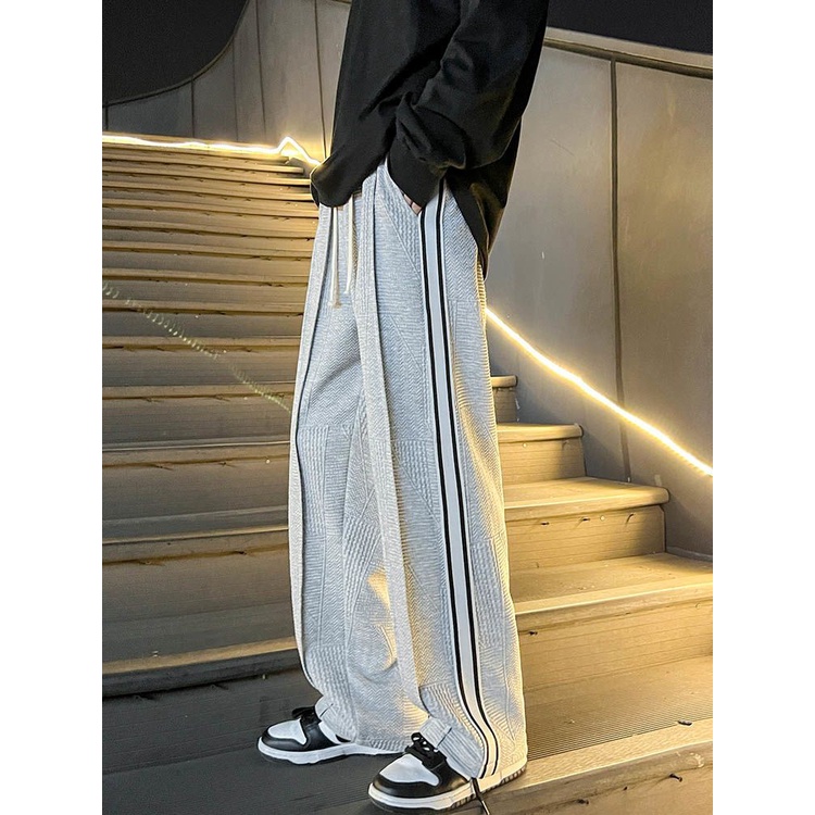 Quần Dài Ống Rộng Họa Tiết Kẻ Sọc Thời Trang Đường Phố Cá Tính Cho Nam