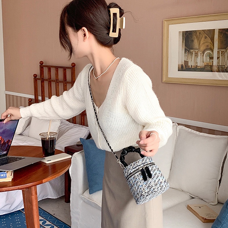 Túi Đeo Chéo mini Dạng Xô Dây Xích Thời Trang Cho Nữ