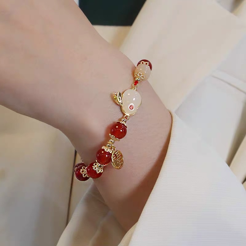 Vòng Tay Xâu Hạt Đỏ May Mắn Hình Thỏ May Mắn Phong Cách Trung Hoa Dành Cho Nữ