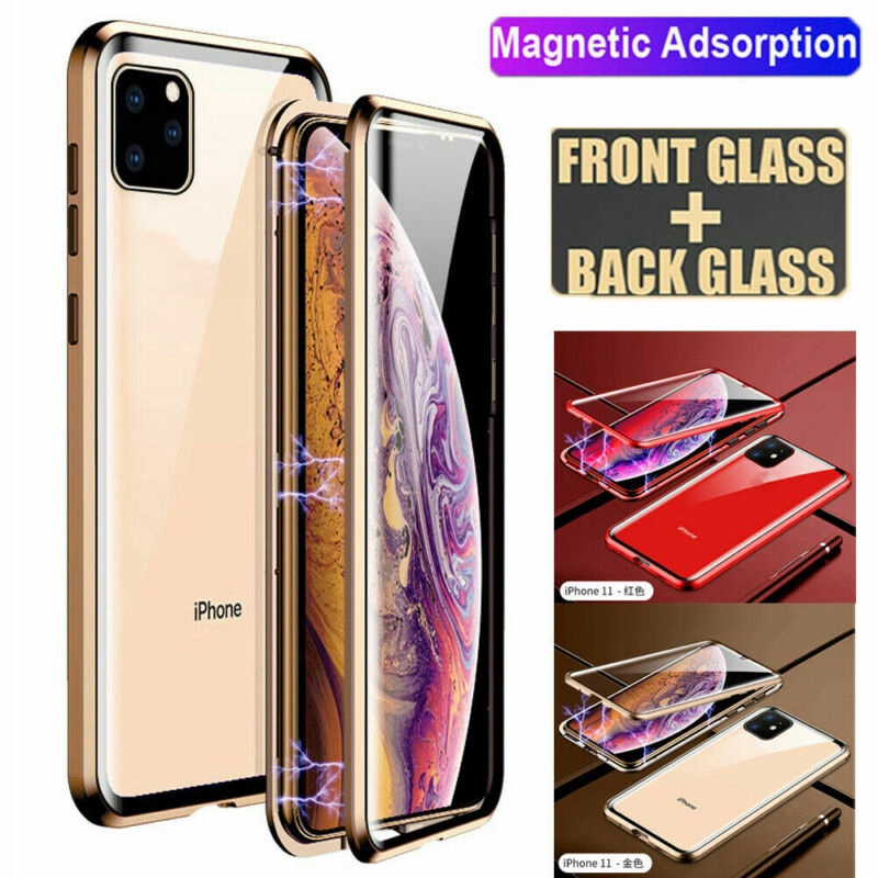 Ốp Điện Thoại Kính Cường Lực Phối Khung Kim Loại Từ Tính Dành Cho iPhone 14 13 12 11 Pro X XR XS MAX 8 7 6 6s Plus