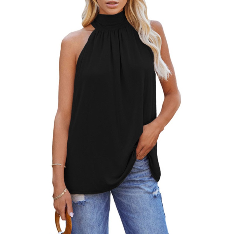 Áo Kiểu Không Tay Hở Vai Xếp Ly Màu Sắc Đơn Giản Thời Trang Quyến Rũ Cho Nữ