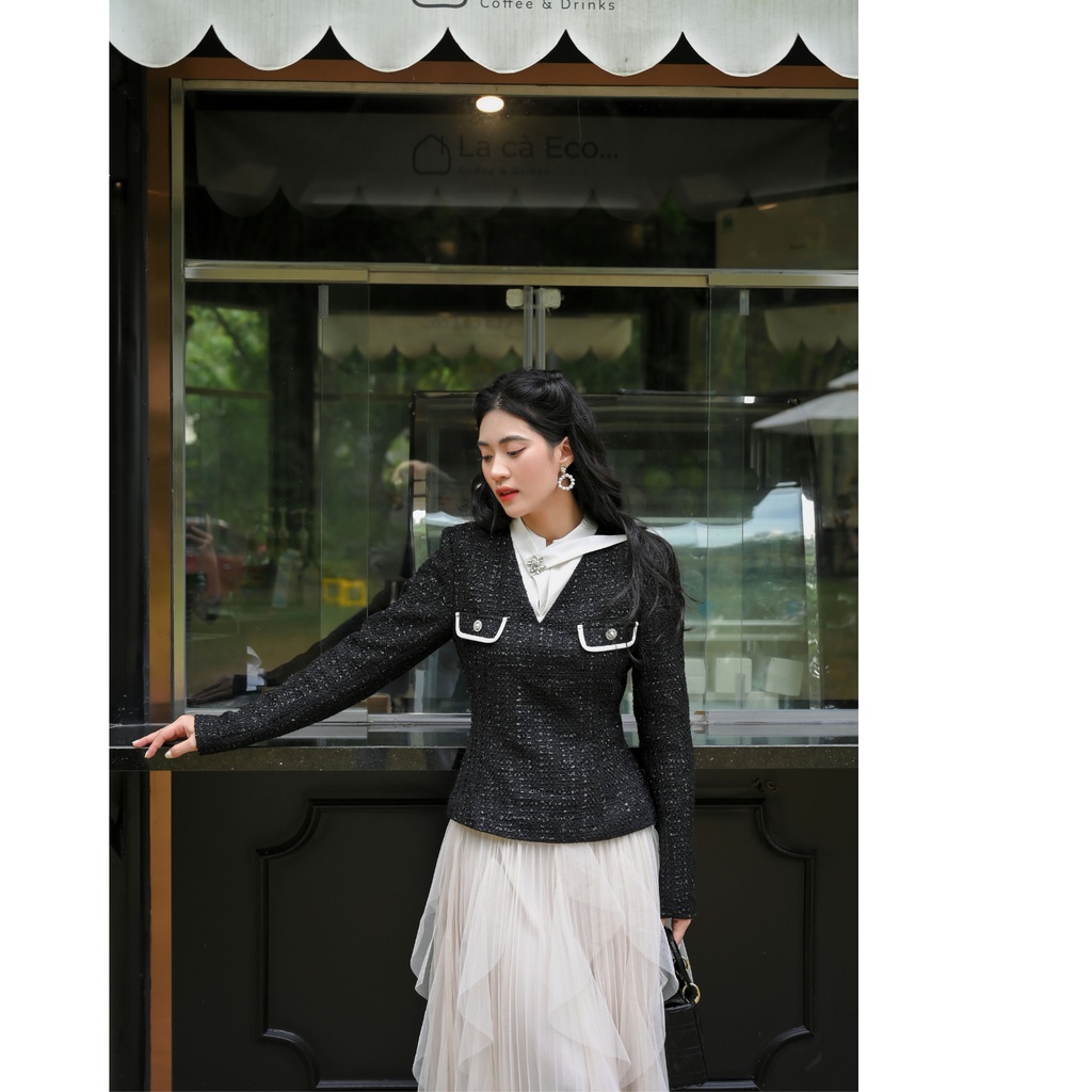 Áo dạ tweed dài day cao cấp Sani TOP  thiết kế nhà AMODA sang chảnh , tôn dáng tôn eo cho nàng A020
