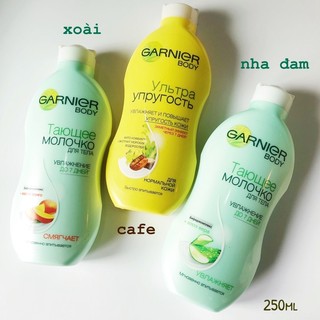 Kem dưỡng thể GARNIER  của Nga 3 vị sữa chua xoài, cafe, nha đam dưỡng ẩm, mịn da toàn thân 250ml