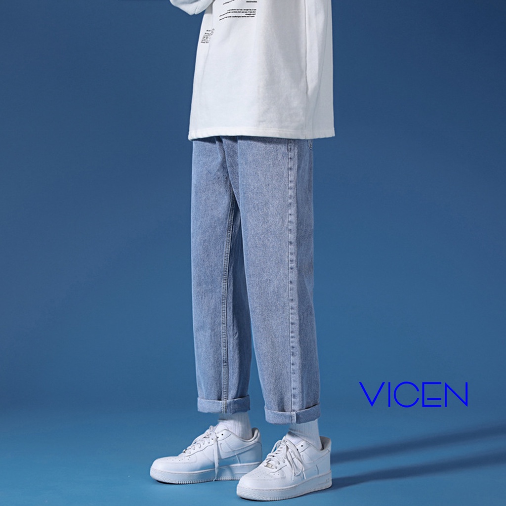 Quần Bò Baggy Nam Phom Xuông Chất Jeans Mềm Ống Rộng Vicenzo Màu Xanh Đen, Quần Bò Nam Ống Rộng Hottrend 2023