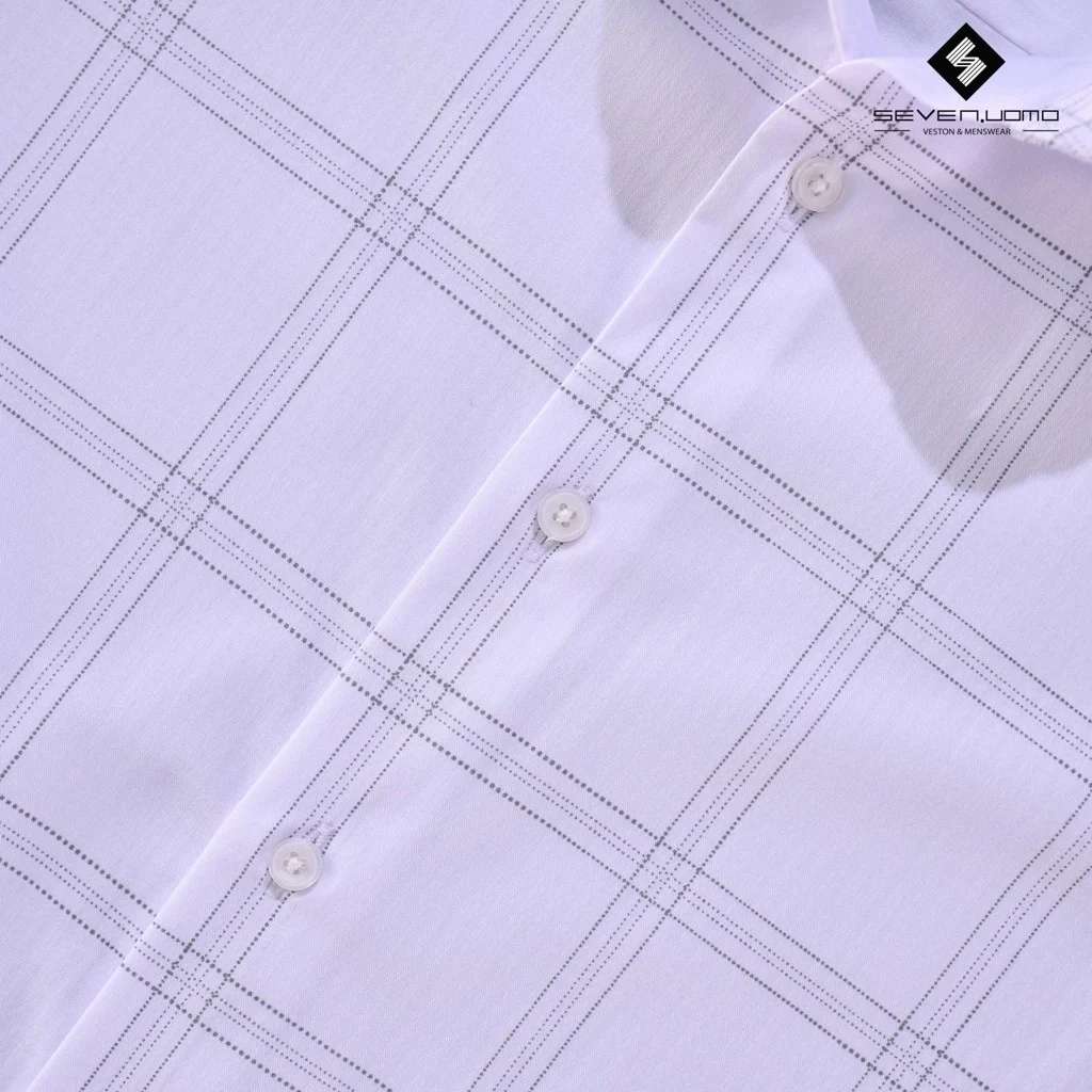 XẢ ÁO LẺ SIZE - Áo sơ mi cộc tay trắng kẻ ô Seven uomo K39 -SIZE L-XL