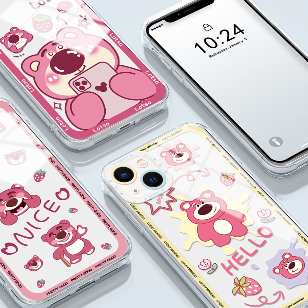 OPPO Reno 7Z 8 8Z 8T Pro 4G 5G Cho Ốp lưng điện thoại In Hình Shockproof Silicone TPU Cartoon Strawberry Bear