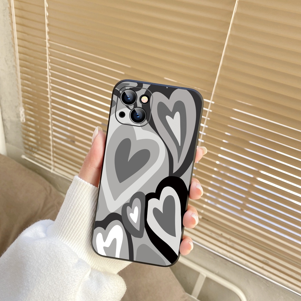 Ốp Điện Thoại tpu Viền Thẳng In Trái Tim Cho iPhone 11 13Pro 14 12 7plus 8plus 7 6 6plus x xr xsmax 11Pro max 14plus