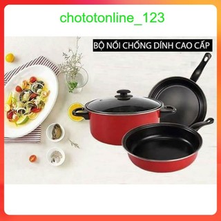 Bộ Nồi Chảo Chống Dính 3 Cái Hộp Đỏ Mẫu Mới