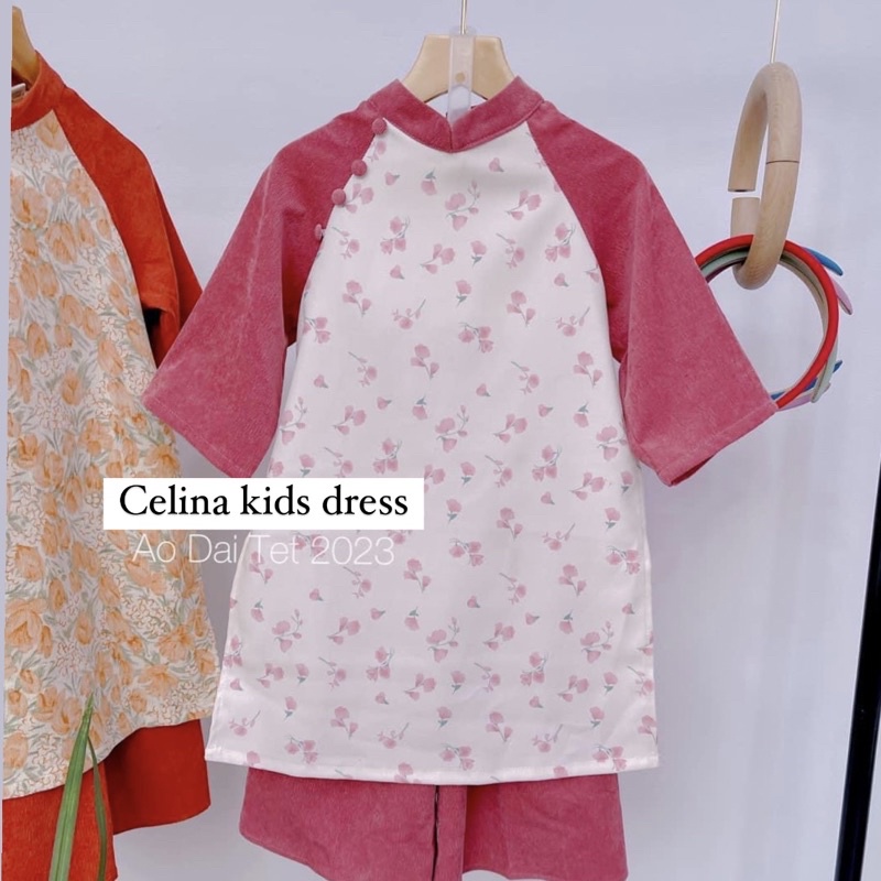 Áo Dài Bé Gái CELINA D05 Áo Dài Cách Tân Cho Bé Gái Thiết Kế Cổ Tàu Chất Liệu Nhung Tăm Cao Cấp Hoạ Tiết Hoa Xinh Xắn