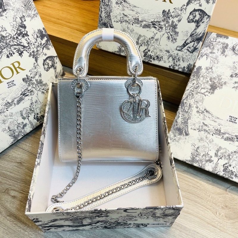 Túi Dl0R Lady TAG BẠC ĐÍNH ĐÁ LẤP LÁNH size 20 full box Supper