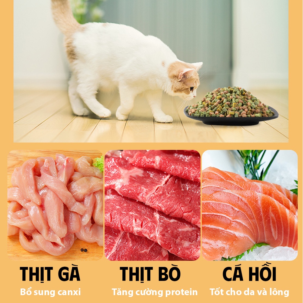 Thức ăn đông khô thịt gà viên,bò viên, cá hồi viên mix canip cho mèo Hello Joy  100g