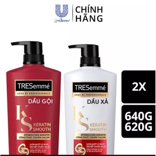 Dầu gội & dầu xả Tresemme Keratin Smooth vào nếp và suôn mượt 640 Gr