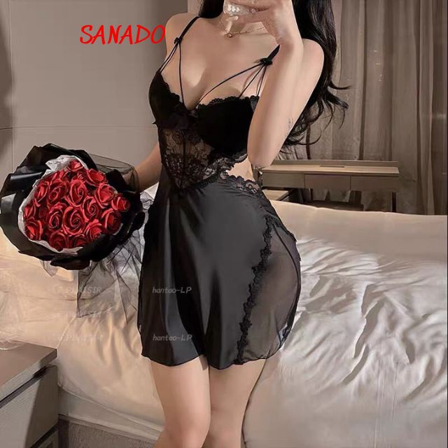 (V28) Váy ngủ sexy có gọng mút vải lụa phối ren hàng quảng châu cao cấp - Sanado | BigBuy360 - bigbuy360.vn